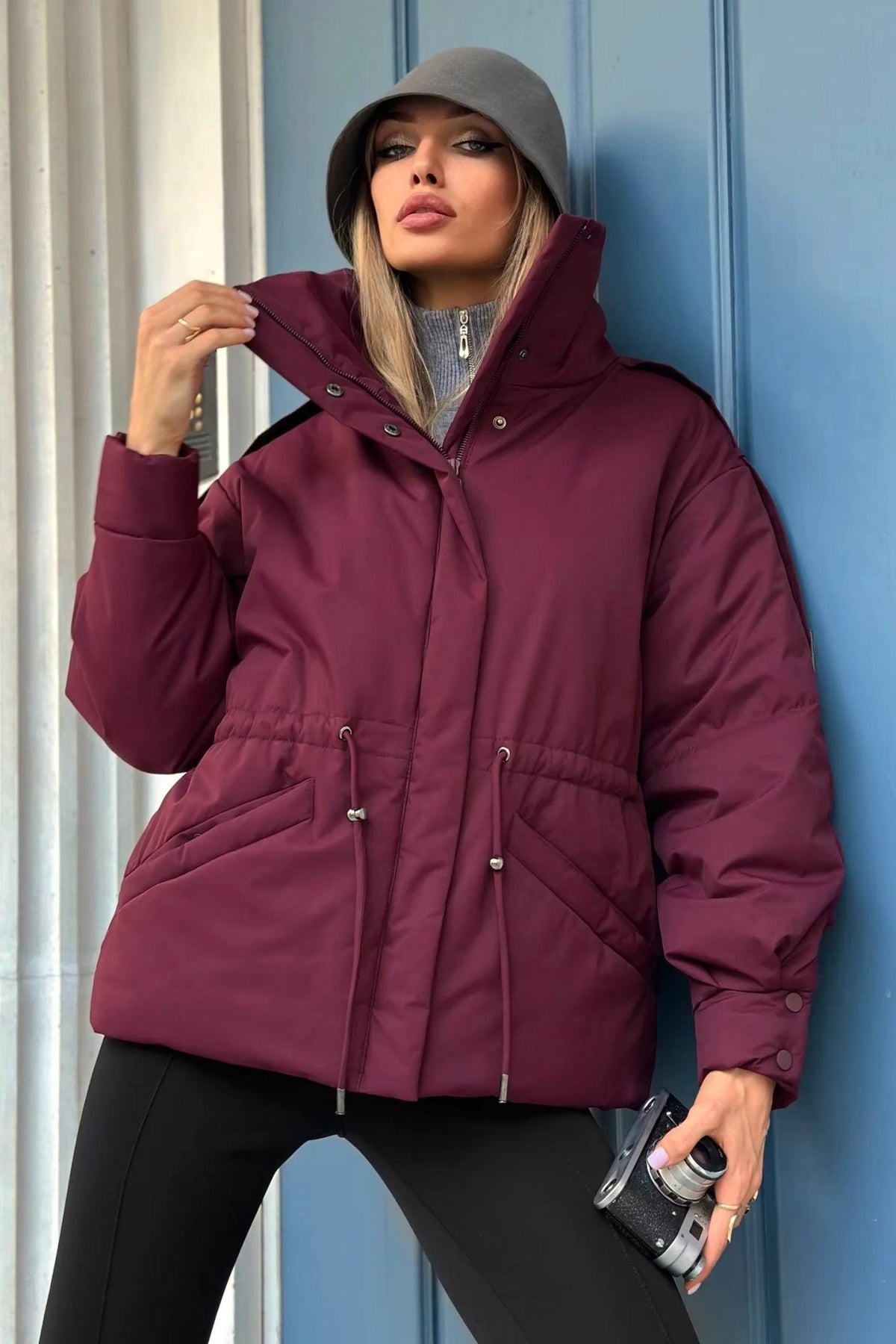 SOKYND Olivia Oversized Drawstring Waist Puffer Jacket JacketSOKYND-246423-PUR-M-67415PurpleM