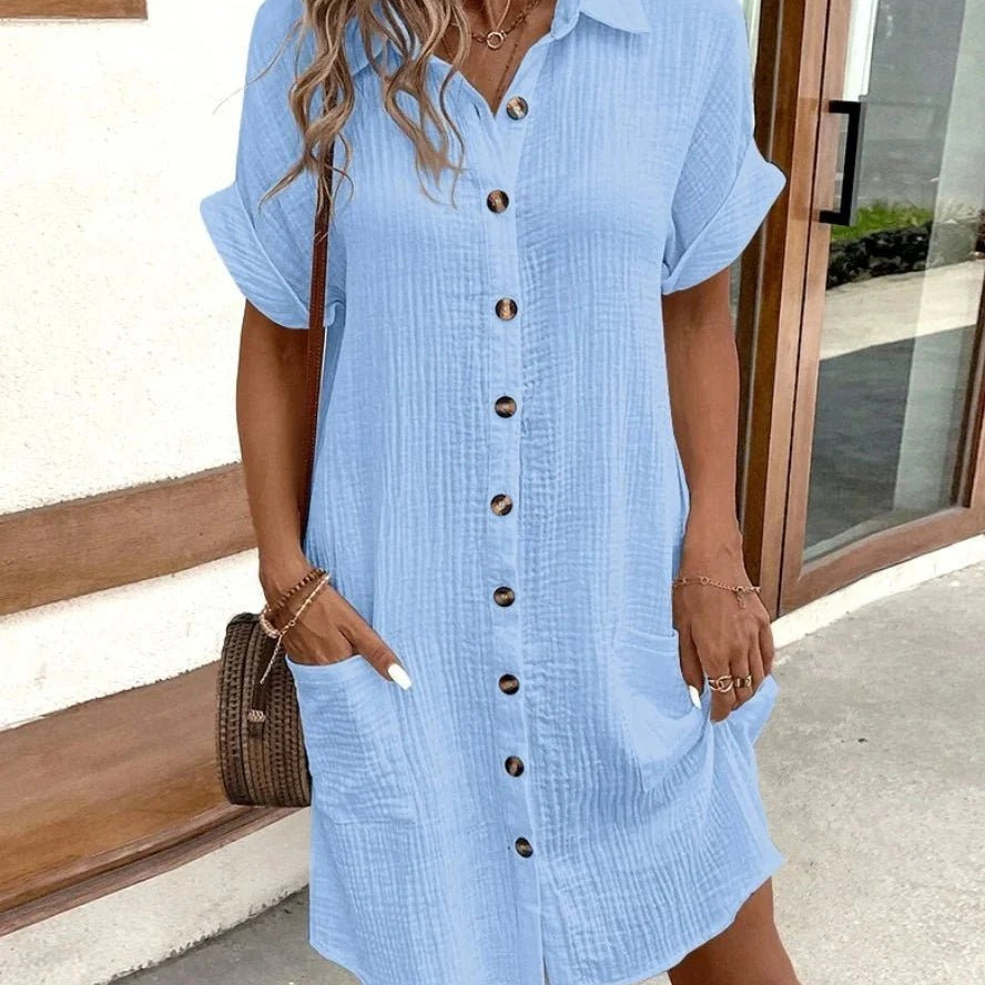 SOKYND Polina Cotton Linen V-Neck Mini Dress DressesSOKYND-041431-GRE-S-06807GreenS