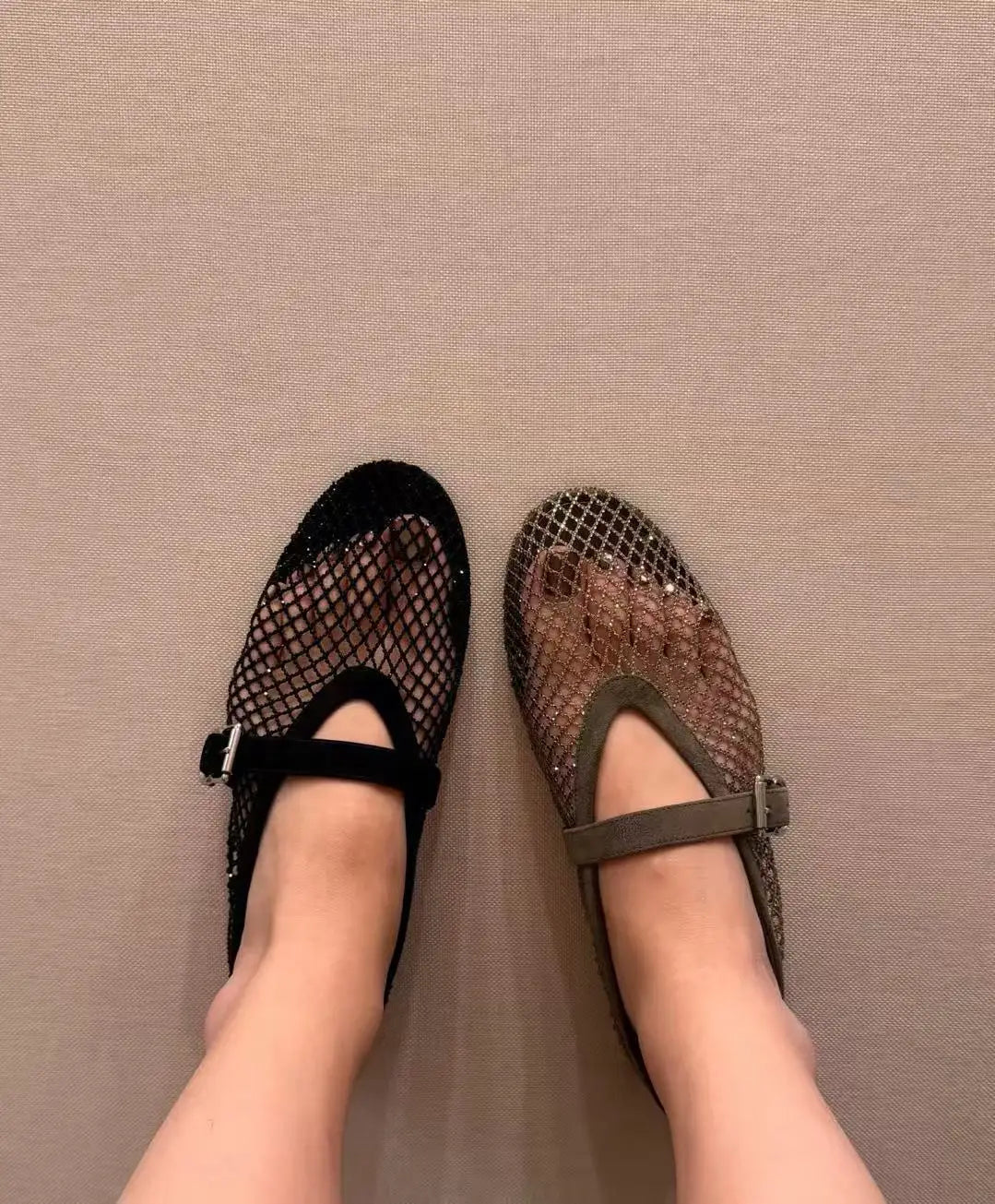SOKYND Rebecca Rhinestone Mesh Ballet Flats ShoesGrey35