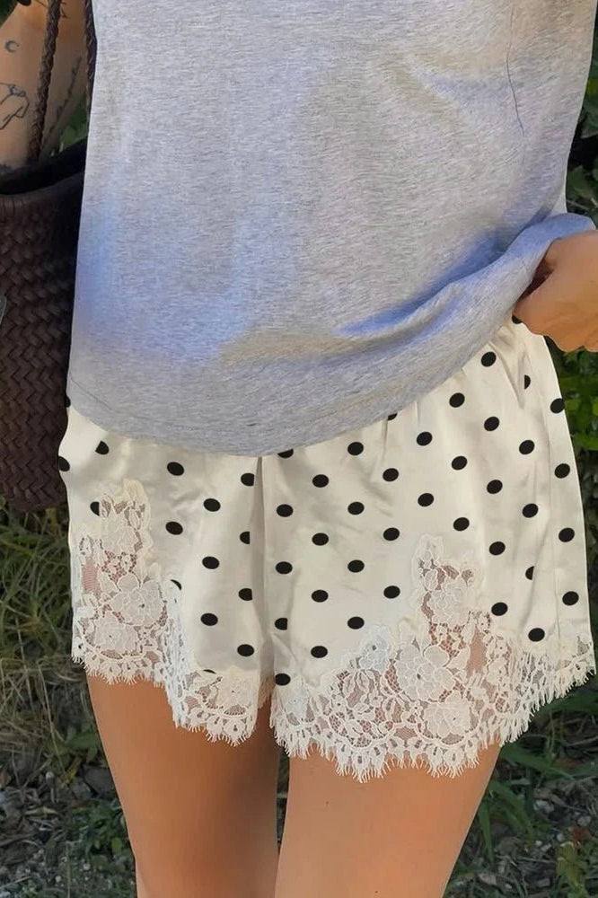 SOKYND Riona Polka Dot Lace Trim Shorts ShortsSOKYND-545367-WHI-S-49751White RedS