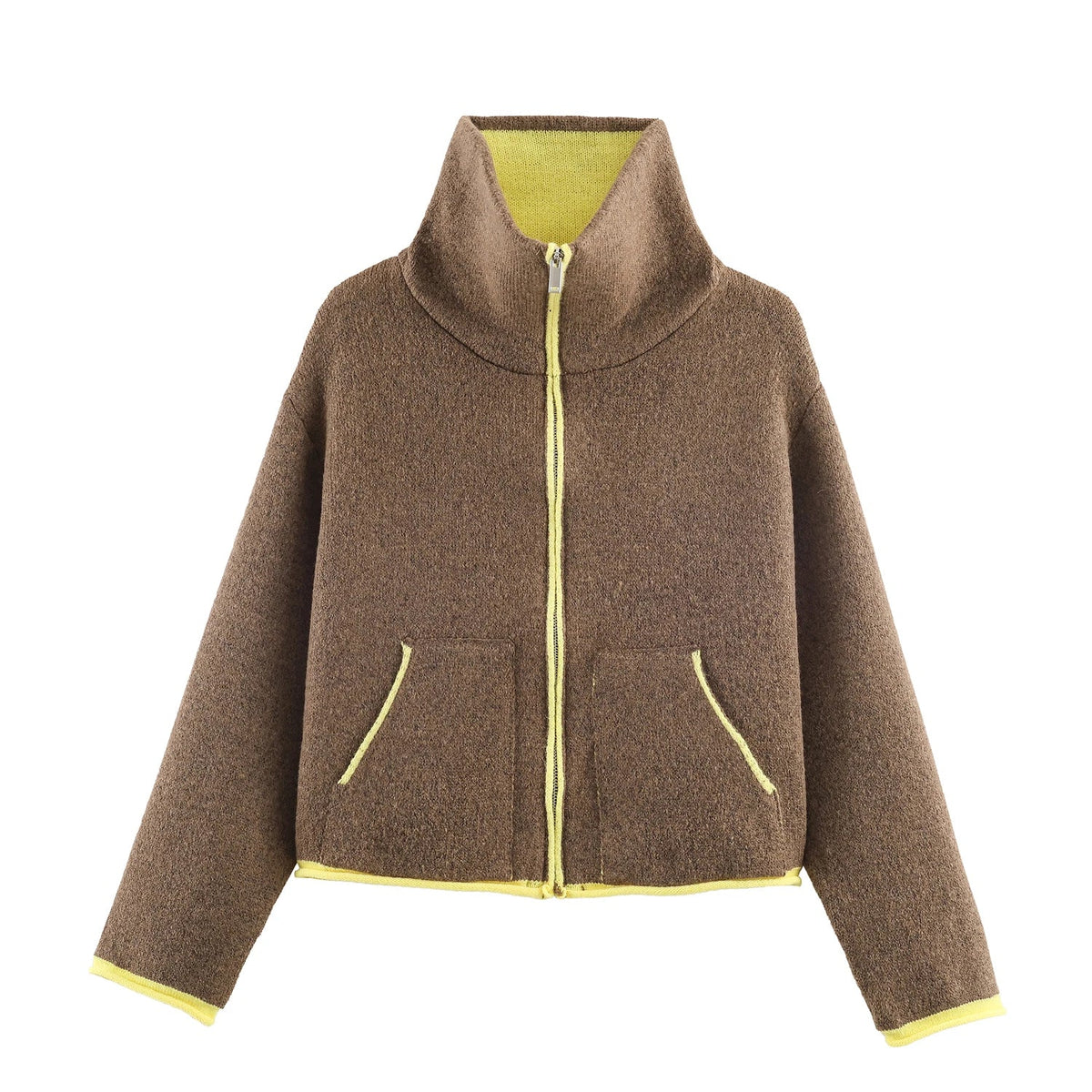 SOKYND Ruby Stand Collar Contrast Knit Pilot Jacket JacketSOKYND-339351-BRO-M-34263BrownM