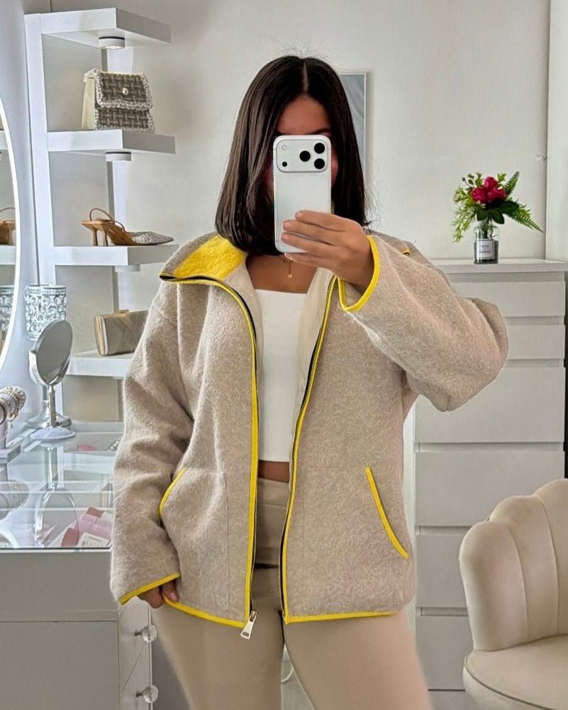 SOKYND Ruby Stand Collar Contrast Knit Pilot Jacket JacketSOKYND-339351-GRE-M-37655GreyM