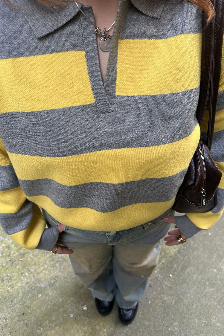 SOKYND Sabine Striped V - Neck Knit Pullover TopS