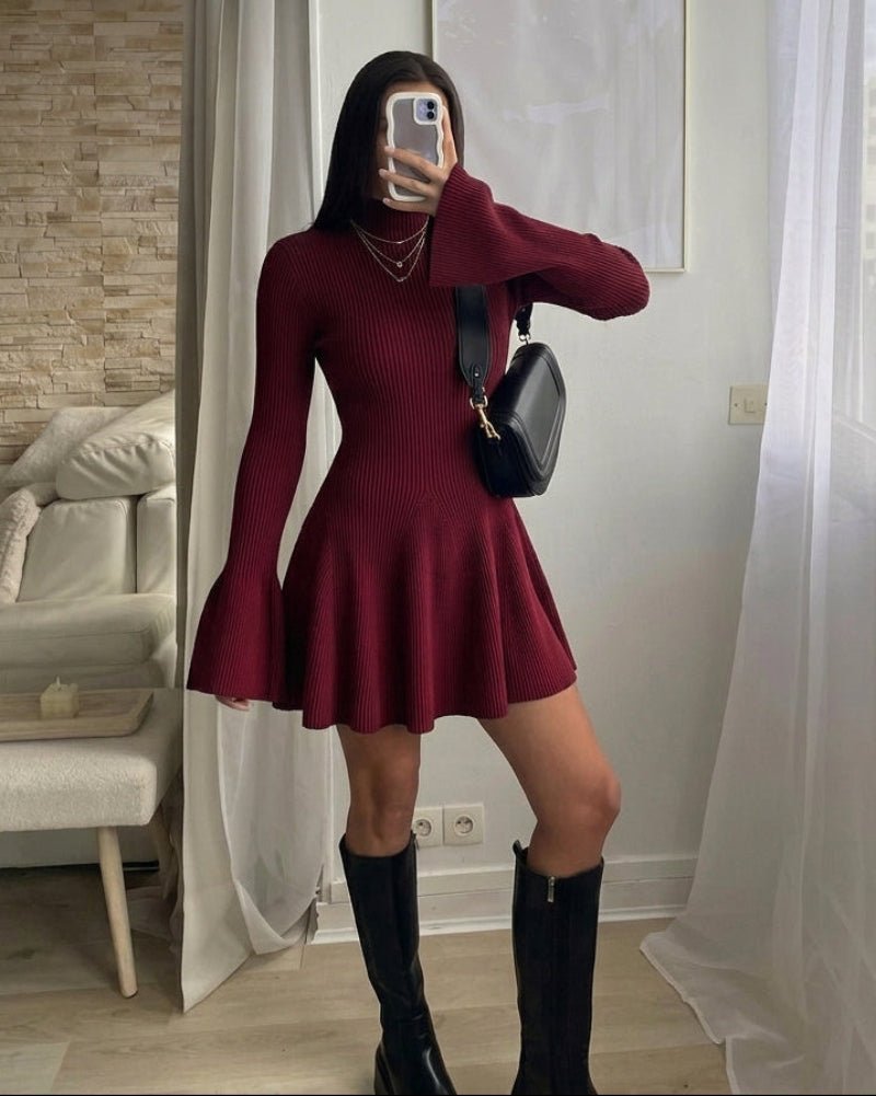 SOKYND Sara Bell Sleeve Ribbed Knit Sweater Dress DressSOKYND-154903-WIN-M-22679WineM