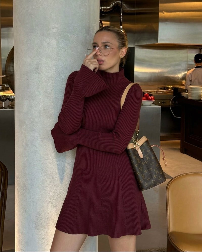 SOKYND Sara Bell Sleeve Ribbed Knit Sweater Dress DressSOKYND-154903-WIN-M-22679WineM
