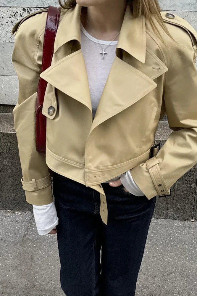 SOKYND Sarah Cropped Trench Jacket JacketSOKYND-832279-KHA-M-42839KhakiM