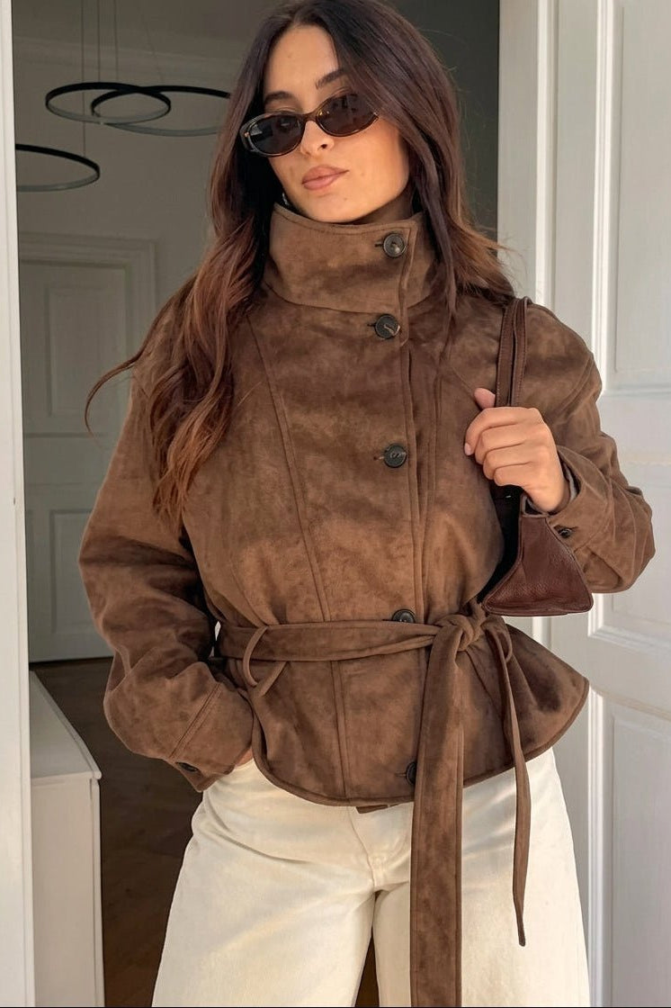 SOKYND Sarah Faux Suede Lace Up Jacket JacketSOKYND-923351-BRO-XS-05591BrownXS