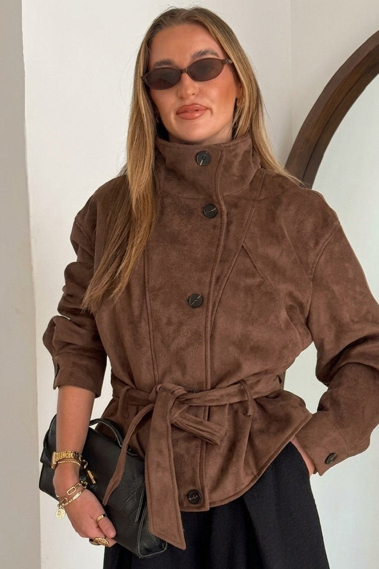 SOKYND Sarah Faux Suede Lace Up Jacket JacketSOKYND-923351-BRO-XS-05591BrownXS