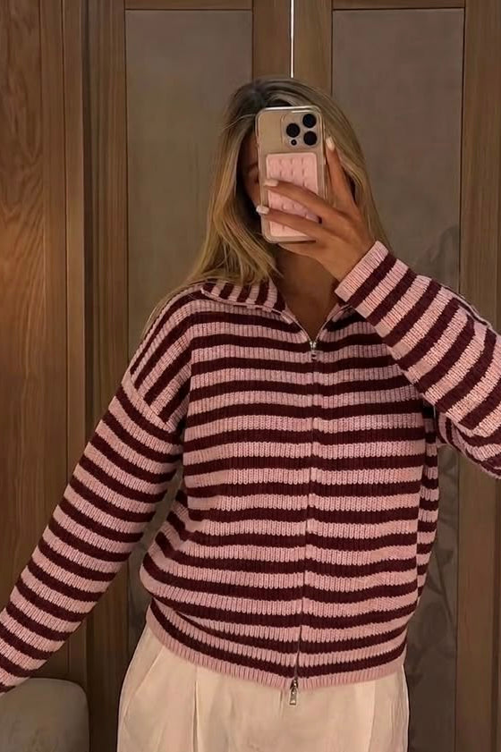 SOKYND Sarah Striped High-Neck Knit Sweater SweaterSOKYND-932951-PIN-L-54679L