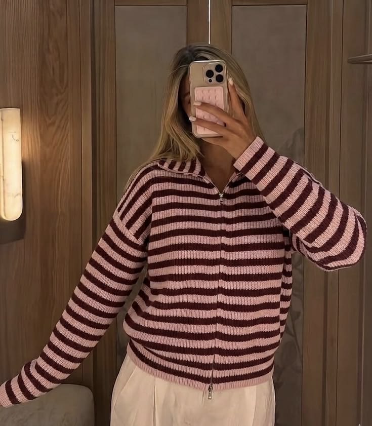 SOKYND Sarah Striped High-Neck Knit Sweater SweaterSOKYND-932951-PIN-L-54679L