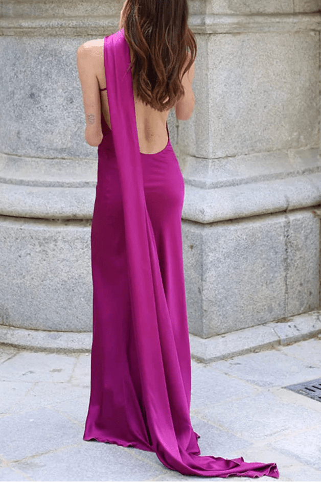 SOKYND Tirzah Satin Halter Cape Dress DressesSOKYND-005463-BRO-S-06615PurpleS