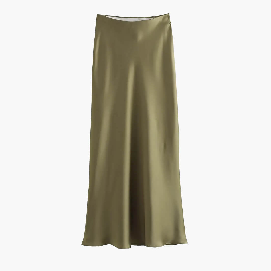 SOKYND Yui High Waist Black Satin Midi Skirt SkirtArmygreenXS