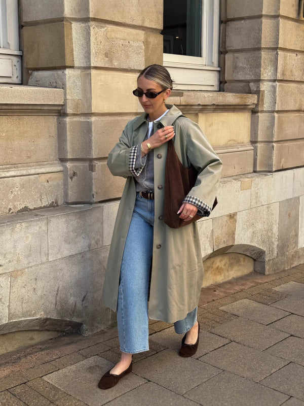 Jane Trenchcoat in Mid-Länge mit Karomuster-Akzenten