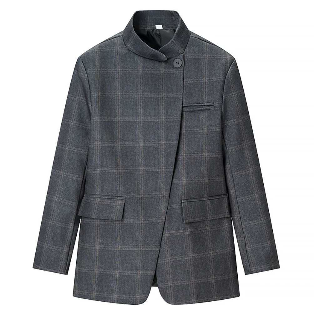Miriam Plaid Stand Collar Blazer