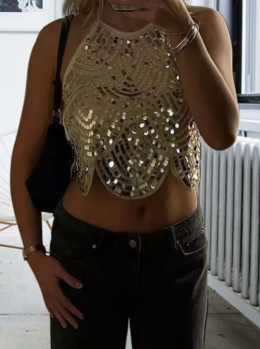 Jane Pailletten Neckholder-Top