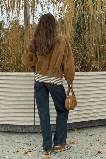 Amelia Suede Zip-Up Bomber Jacket