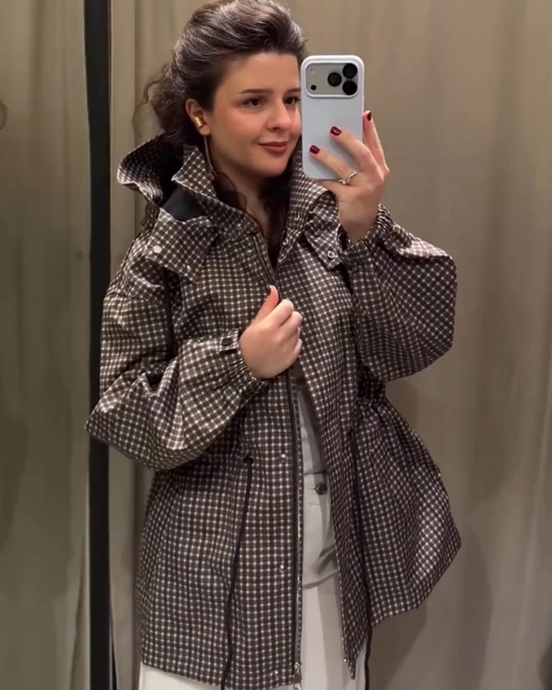 Valerie Karierte Kapuzen-Windjacke