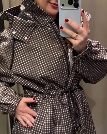 Valerie Karierte Kapuzen-Windjacke