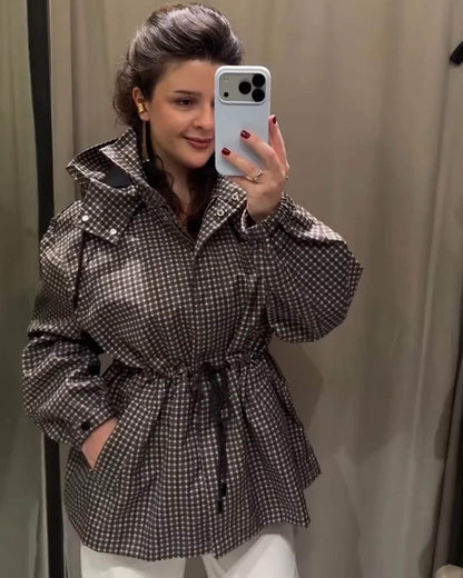 Valerie Karierte Kapuzen-Windjacke