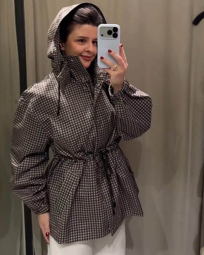 Valerie Karierte Kapuzen-Windjacke