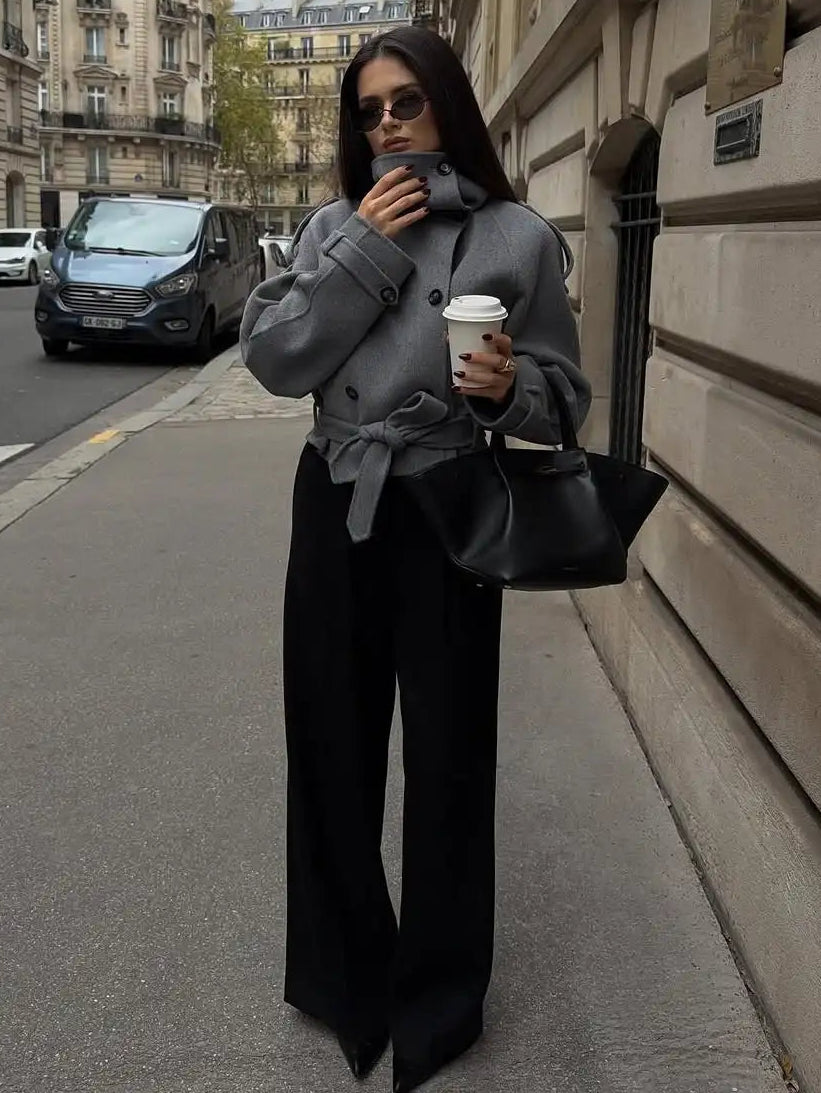 Sara Double-Breasted Turtleneck Coat
