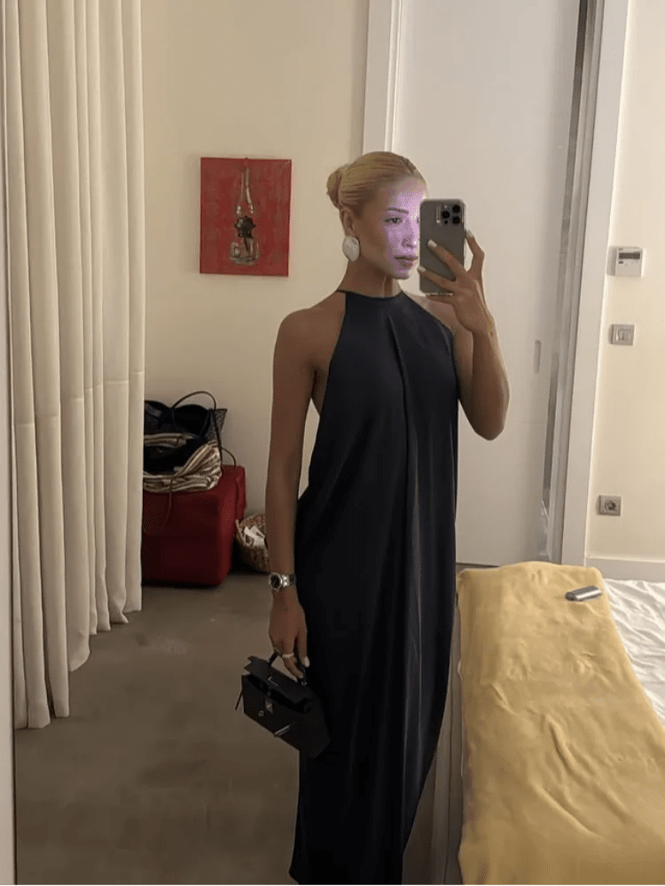 Indira Satin Neckholder Maxikleid