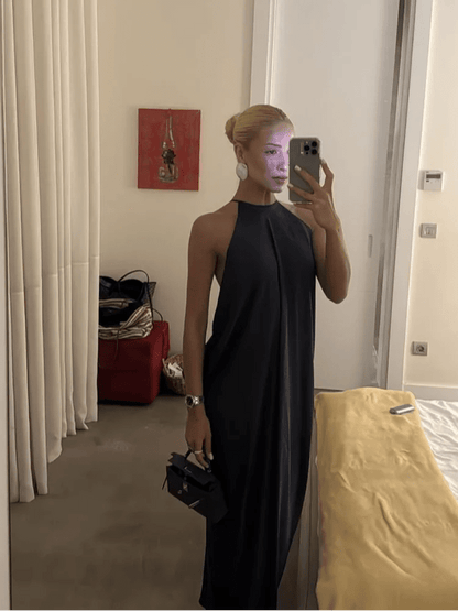 Indira Satin Neckholder Maxikleid