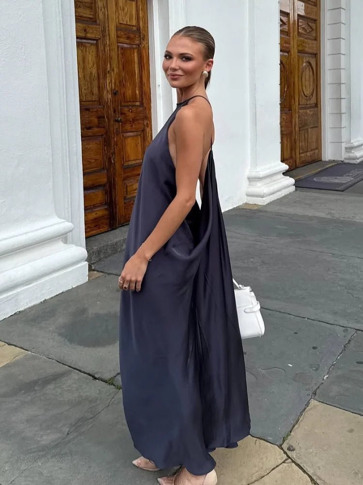 Indira Satin Neckholder Maxikleid