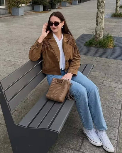 Denise Wildleder Revers Kurzjacke