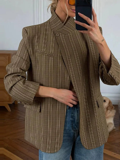 Miriam Plaid Stand Collar Blazer