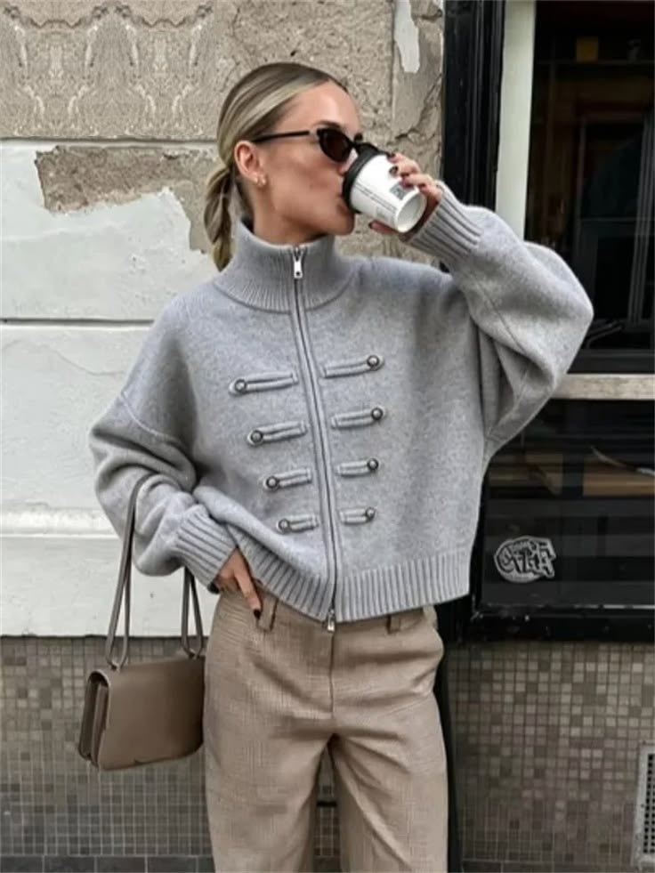 Amelia Rollkragen Reißverschluss Strickcardigan