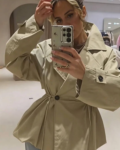 Maria Lapel Collar Drawstring Trench Coat