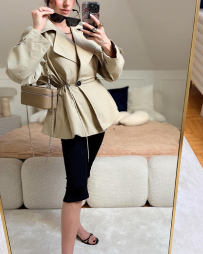 Maria Lapel Collar Drawstring Trench Coat
