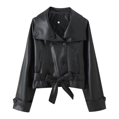 Rose Kunstleder Trench mit Schnürdetail