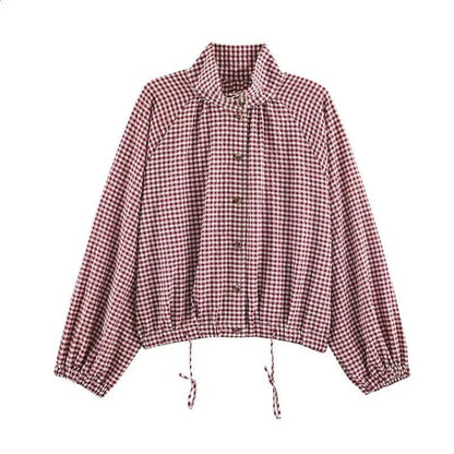 Nicole Plaid Drawstring High Neck Jacket
