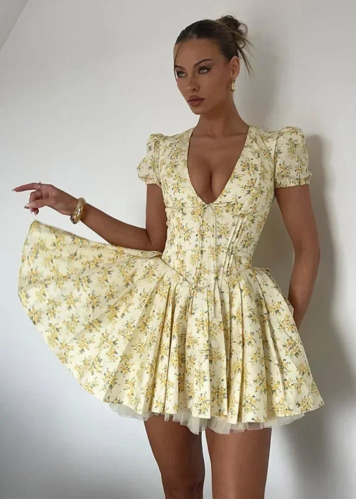 Anya V‑Ausschnitt Mini-Kleid