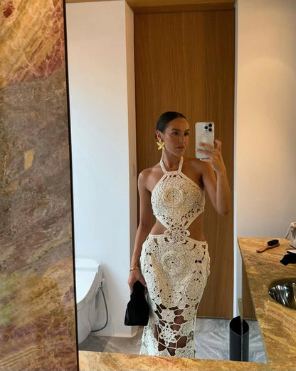 Ava Transparantes Häkel-Maxikleid