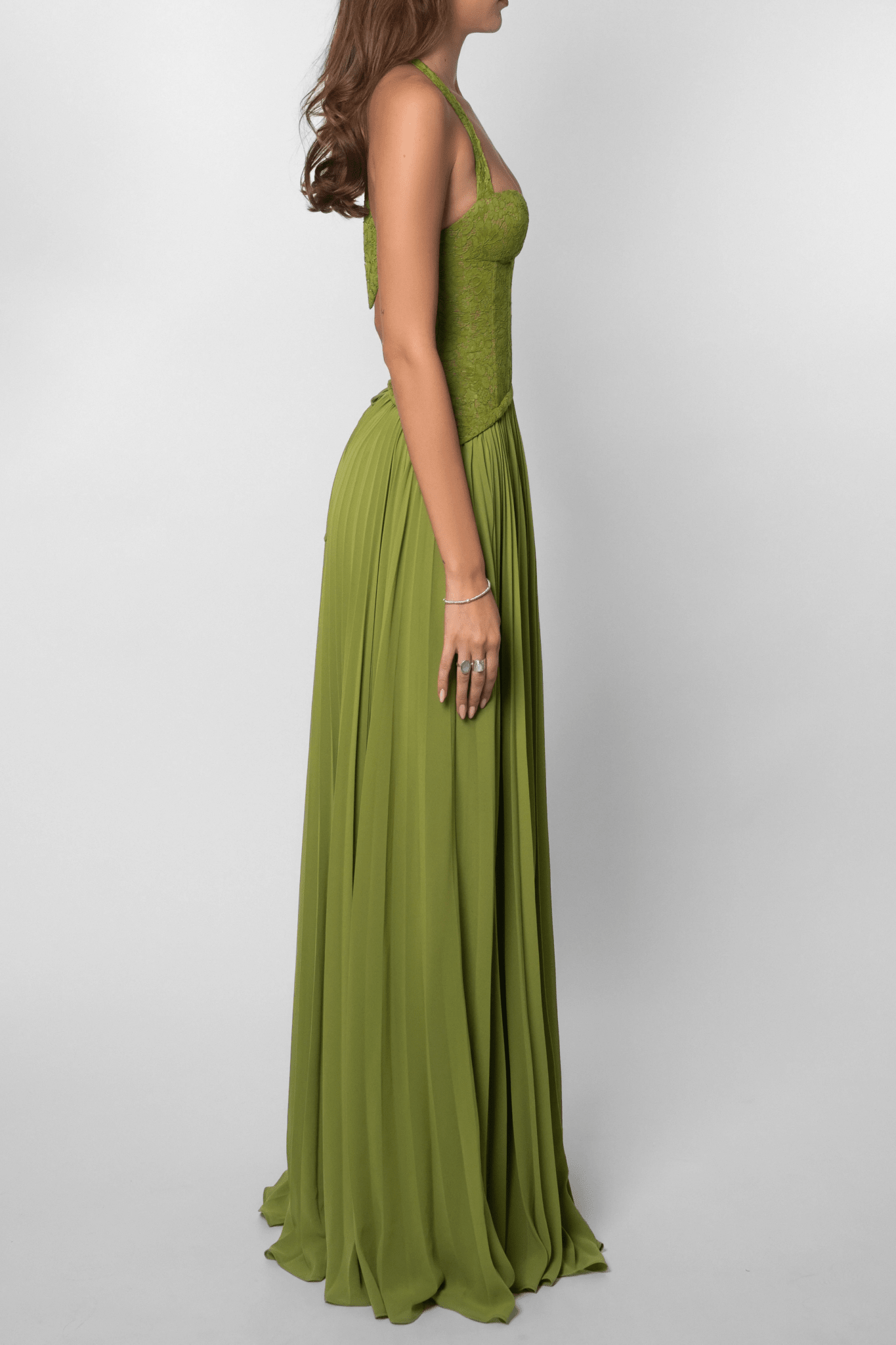 Indra Plissiertes Korsett-Maxikleid