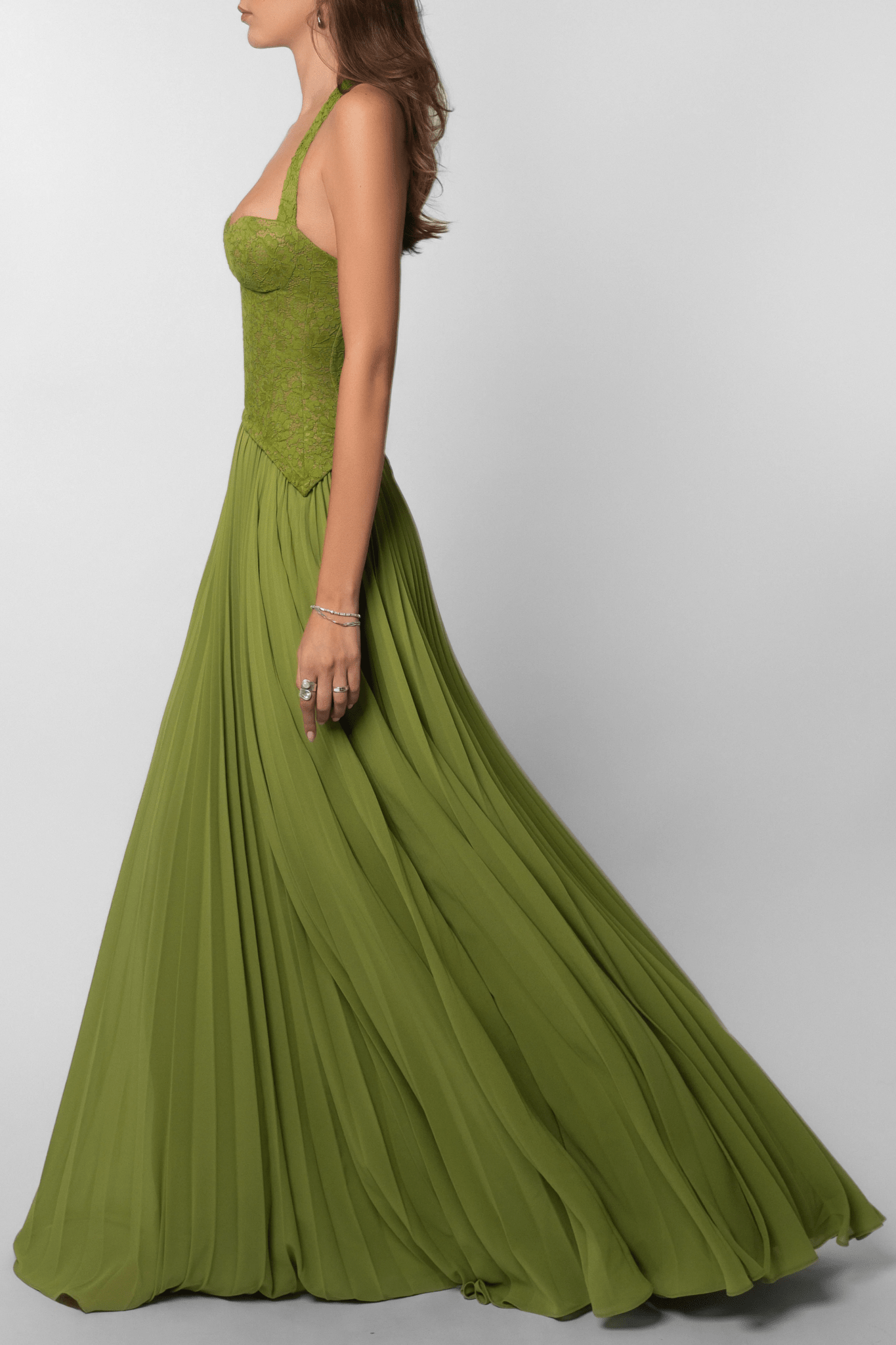 Indra Plissiertes Korsett-Maxikleid