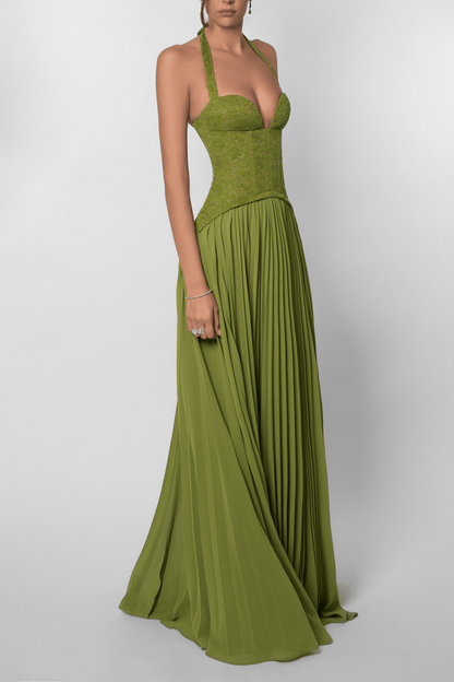 Indra Plissiertes Korsett-Maxikleid