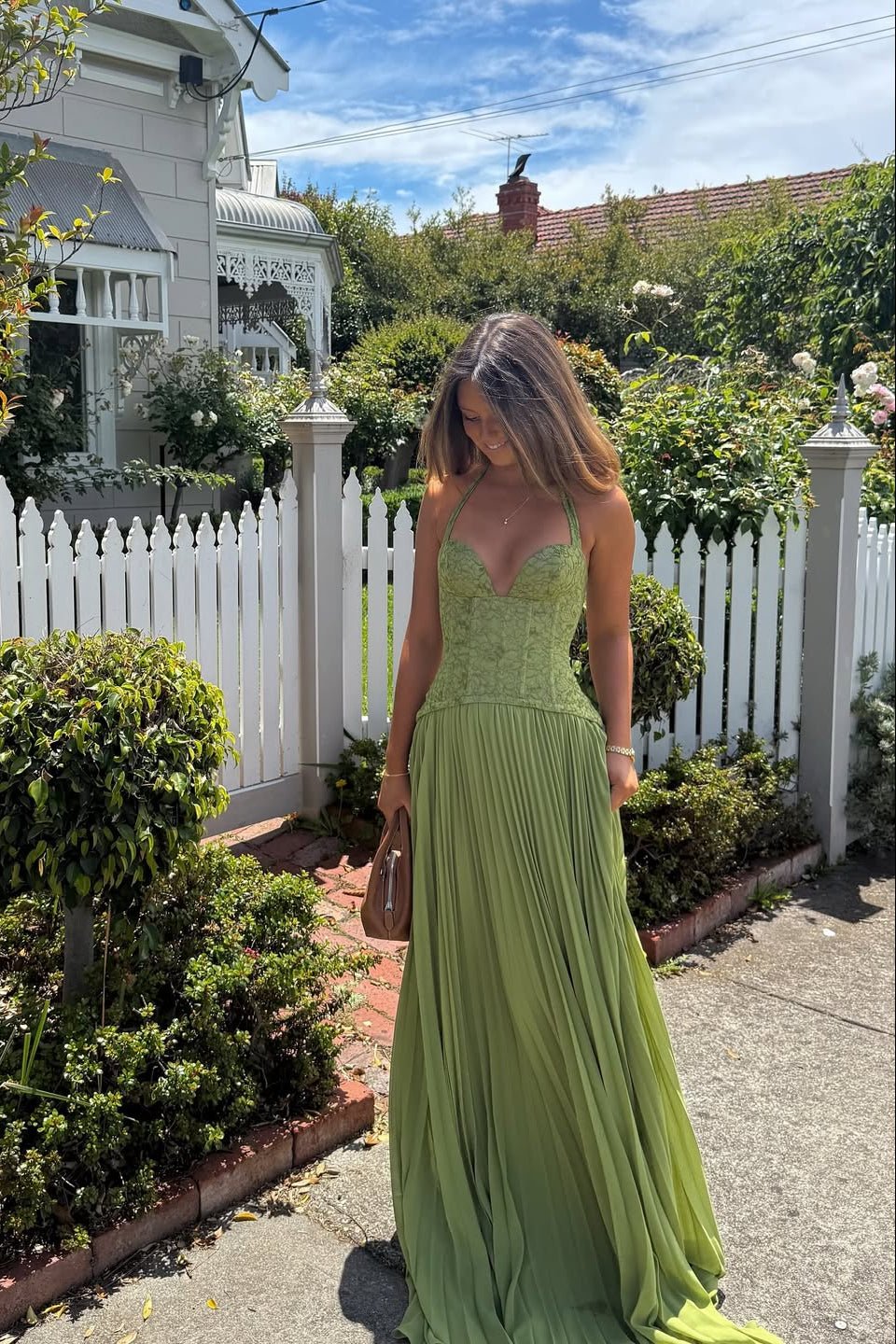 Indra Plissiertes Korsett-Maxikleid