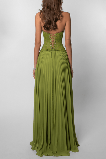 Indra Plissiertes Korsett-Maxikleid