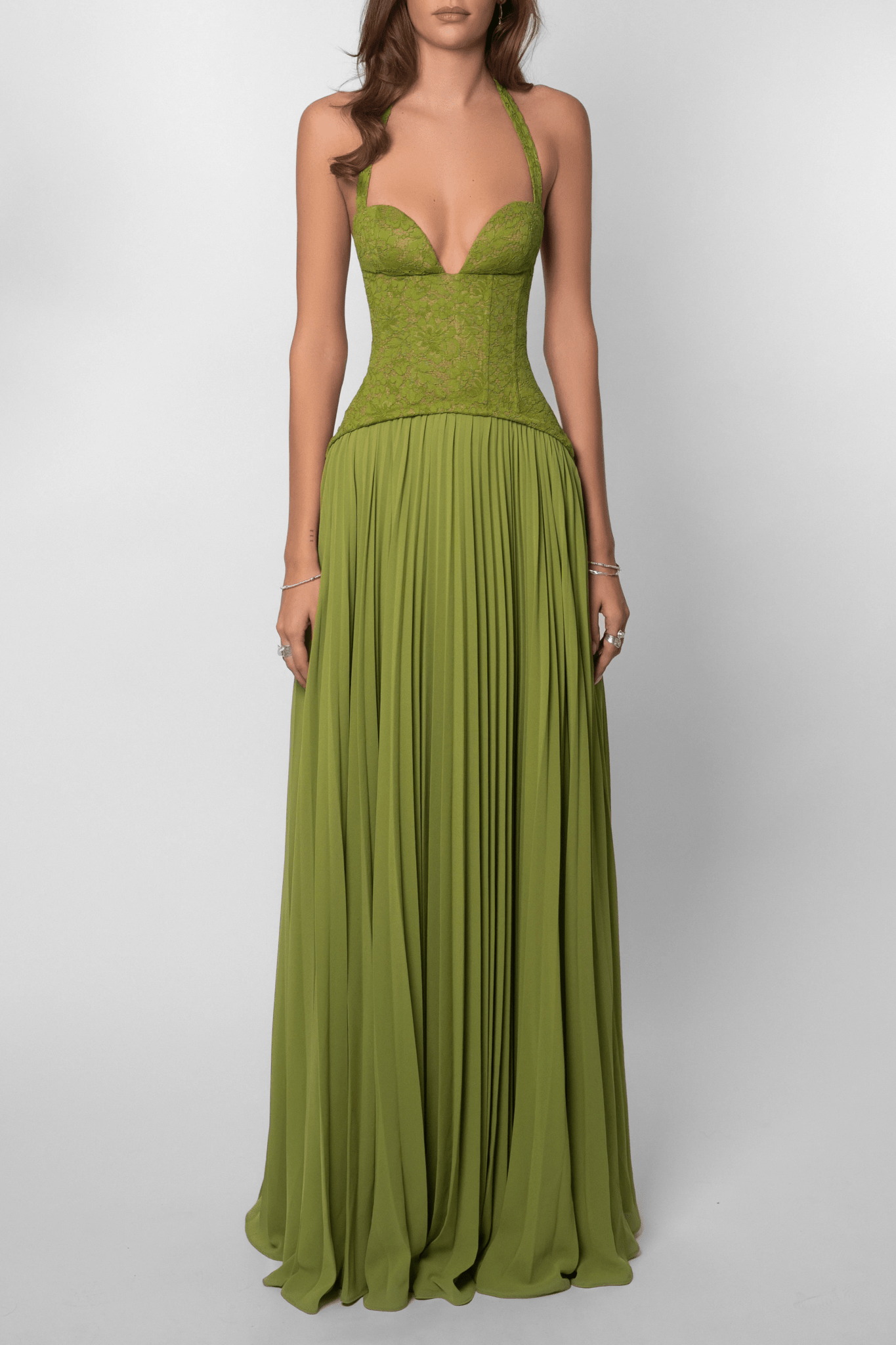 Indra Plissiertes Korsett-Maxikleid