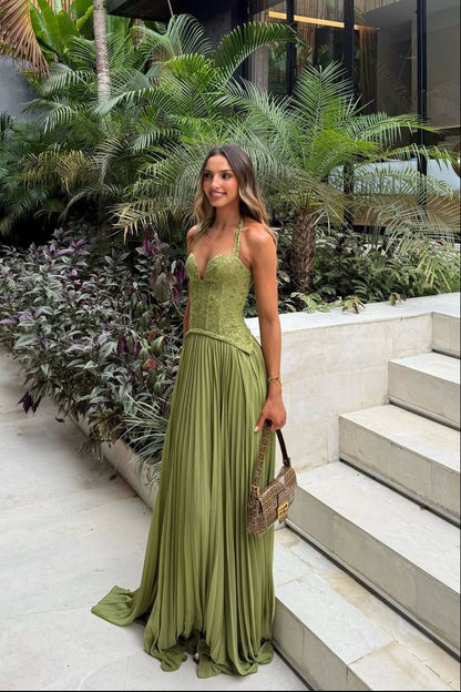 Indra Plissiertes Korsett-Maxikleid