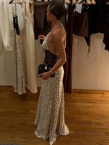Sophia Gepunktetes Neckholder-Maxikleid