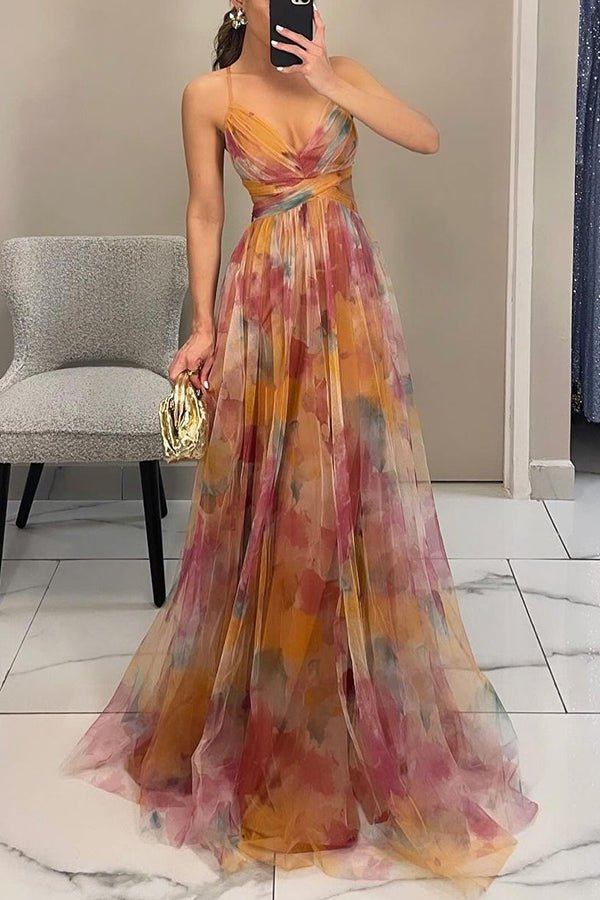 Briony Blumen-Mesh Maxikleid