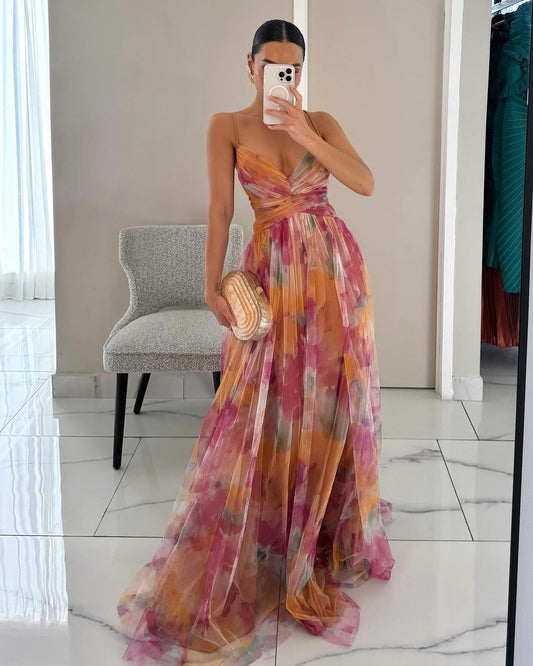 Briony Blumen-Mesh Maxikleid