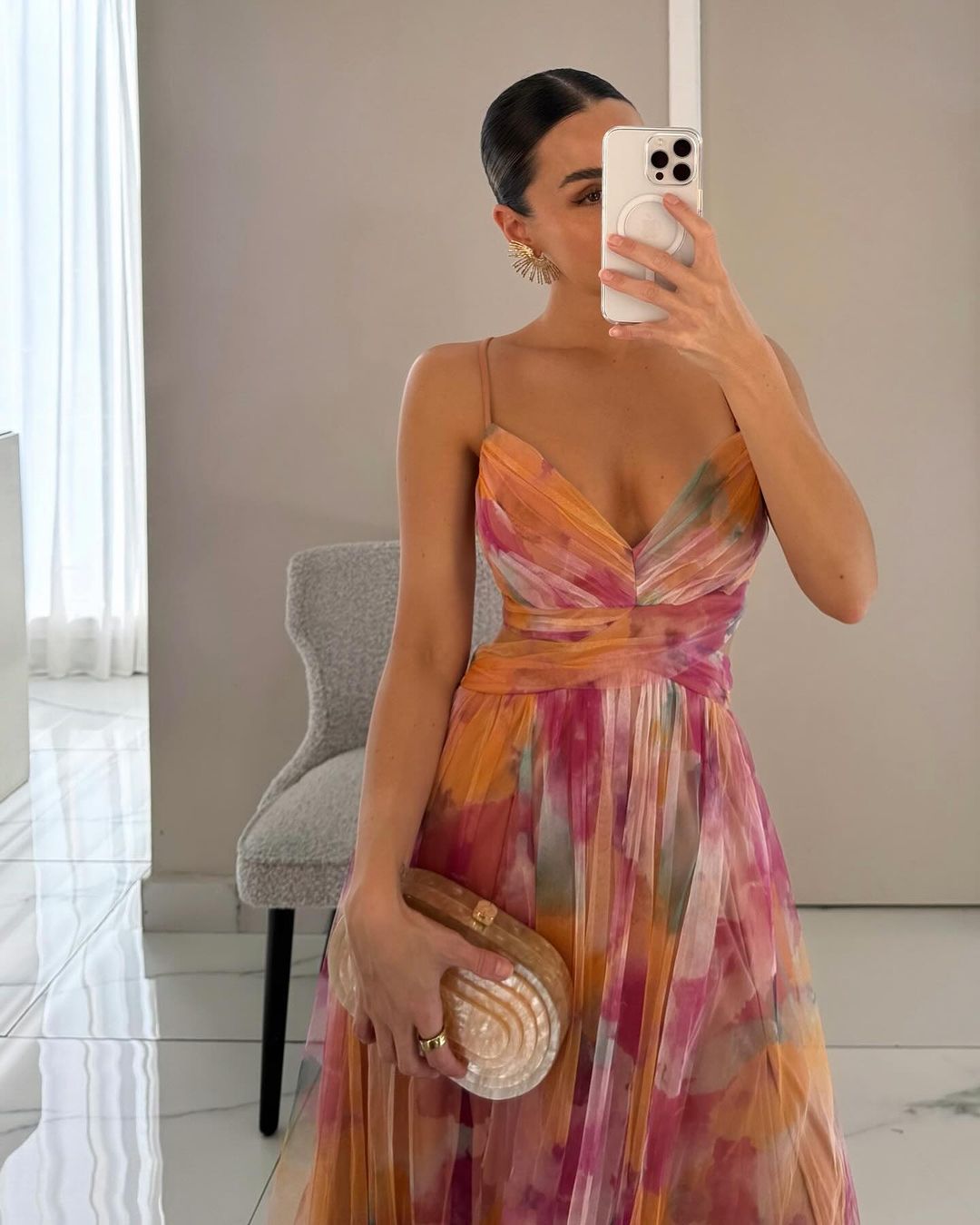 Briony Blumen-Mesh Maxikleid