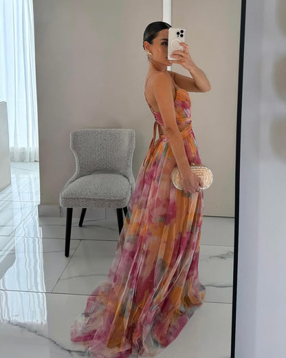 Briony Blumen-Mesh Maxikleid