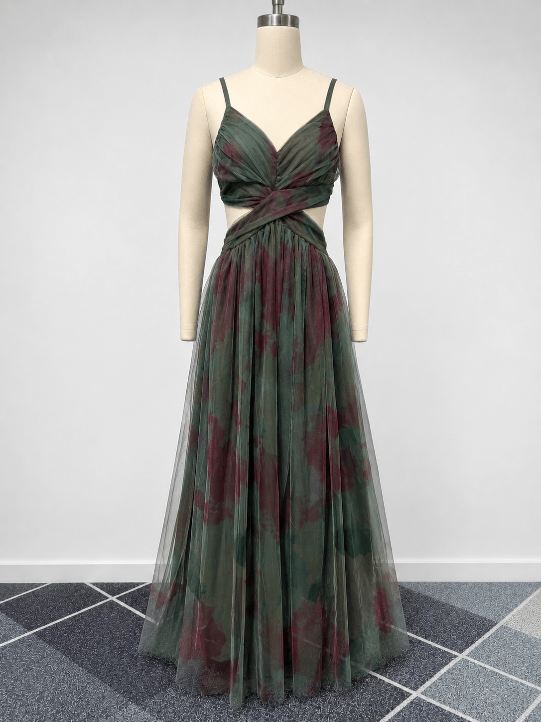 Briony Blumen-Mesh Maxikleid